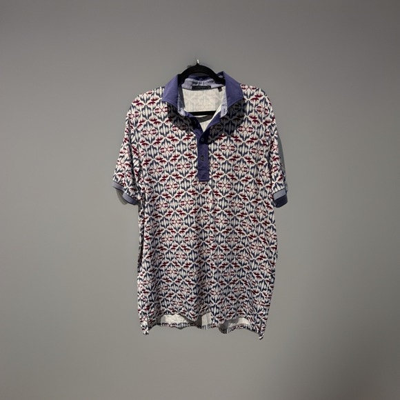 Greyson Golf Wolf Labyrinth Short Sleeve Polo Shirt Arctic STONE HARBOR C/C Sz L - Picture 1 of 9